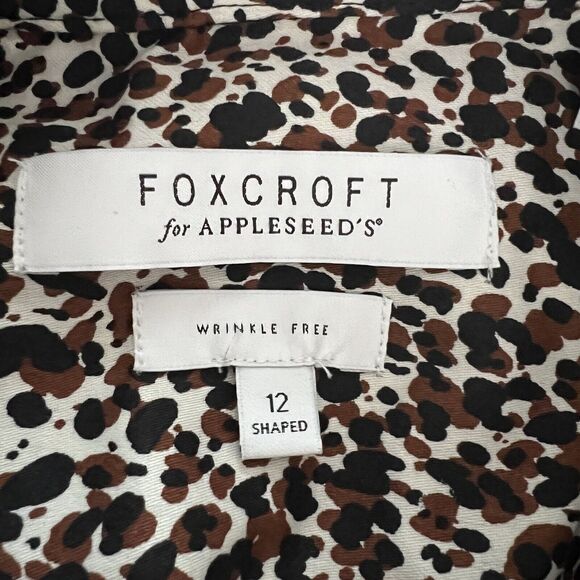 Foxcroft Shirt Womens 12 Brown Black Cheetah Print‎ Button Up Casual Work Office - Picture 7 of 8